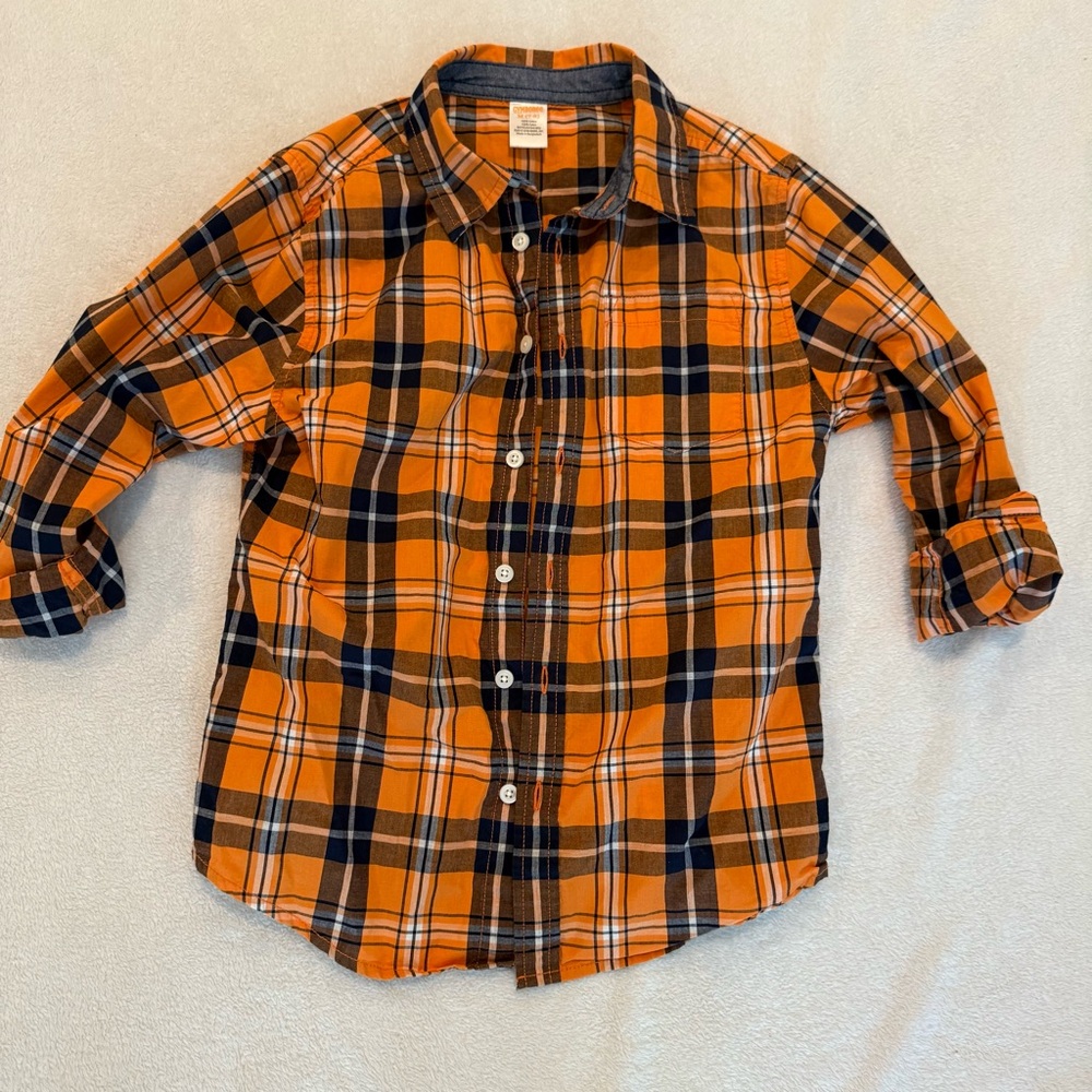 Gymboree Orange Plaid button down Shirt Fall M